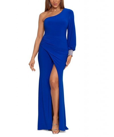 Women's One-Shoulder Slit-Hem Gown Neon Royal $80.70 Dresses