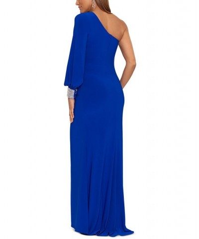 Women's One-Shoulder Slit-Hem Gown Neon Royal $80.70 Dresses