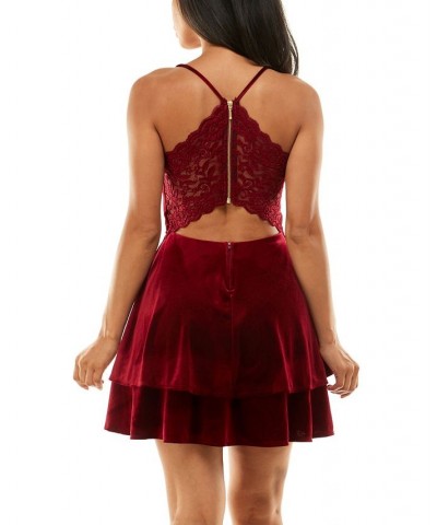 Juniors' Velvet V-Neck A-Line Dress Wine $29.99 Dresses