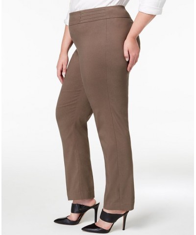 Plus Size Tummy Control Pull-On Slim-Leg Pants Brown Clay $16.22 Pants