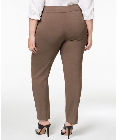 Plus Size Tummy Control Pull-On Slim-Leg Pants Brown Clay $16.22 Pants