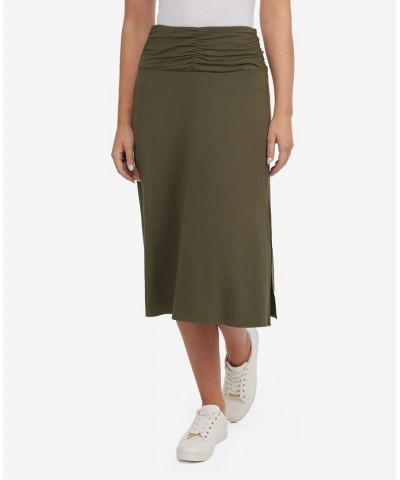 Women's Ruched Midi Skirt with Slit Green $48.51 Skirts