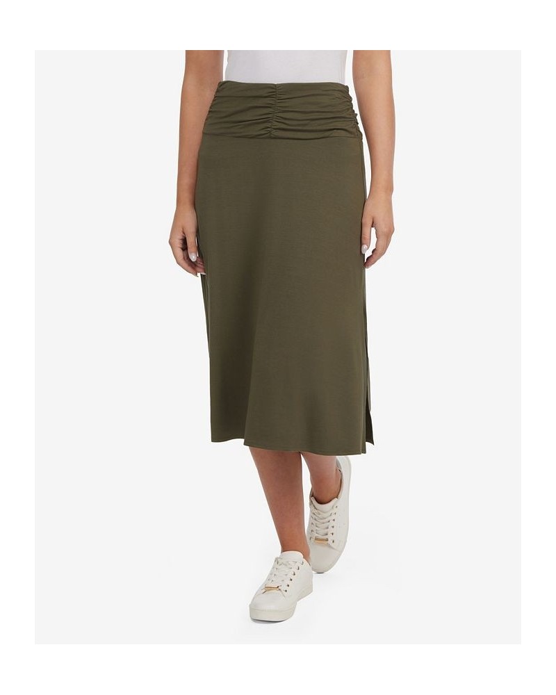 Women's Ruched Midi Skirt with Slit Green $48.51 Skirts