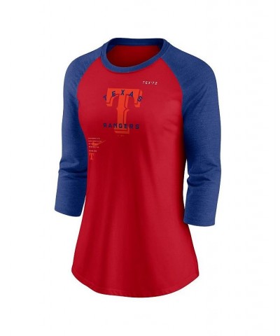 Women's Red Royal Texas Rangers Next Up Tri-Blend Raglan 3/4 -Sleeve T-shirt Red, Royal $26.95 Tops