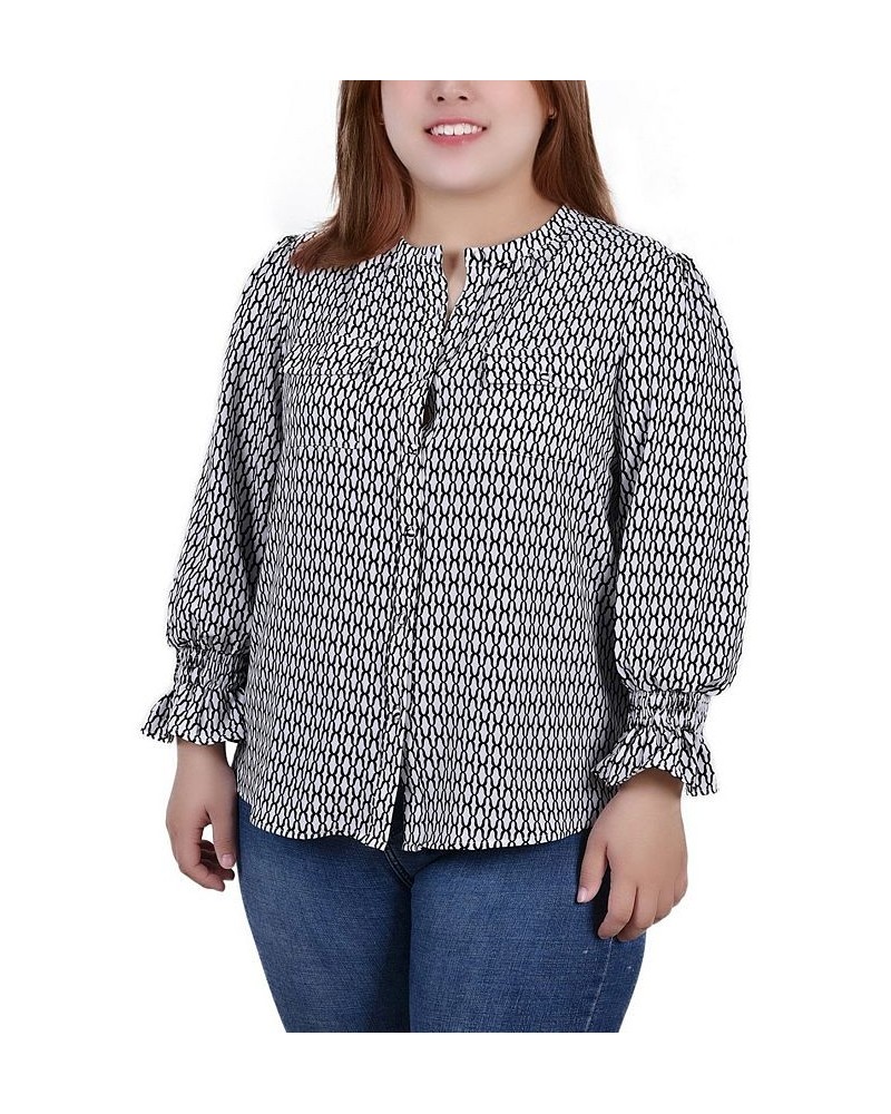 Plus Size Long Sleeve Y Neck Blouse White Black Justin $12.50 Tops