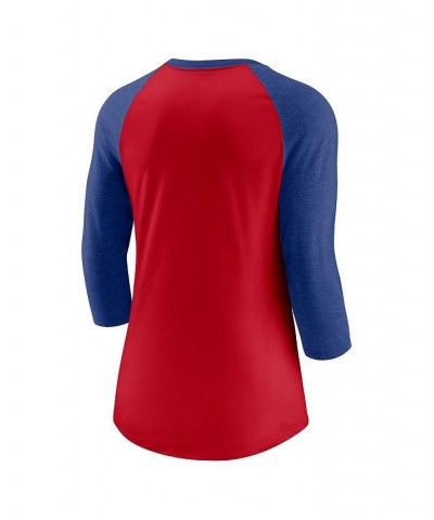 Women's Red Royal Texas Rangers Next Up Tri-Blend Raglan 3/4 -Sleeve T-shirt Red, Royal $26.95 Tops