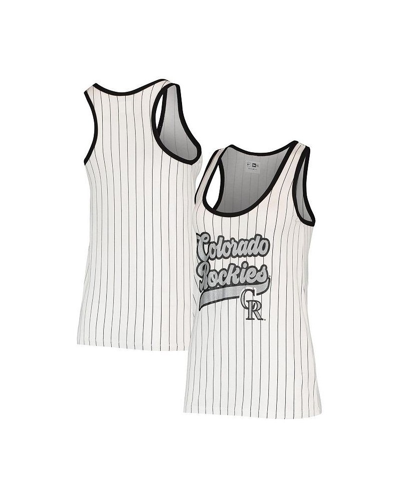 Women's White Black Colorado Rockies Pinstripe Scoop Neck Tank Top White, Black $17.22 Tops