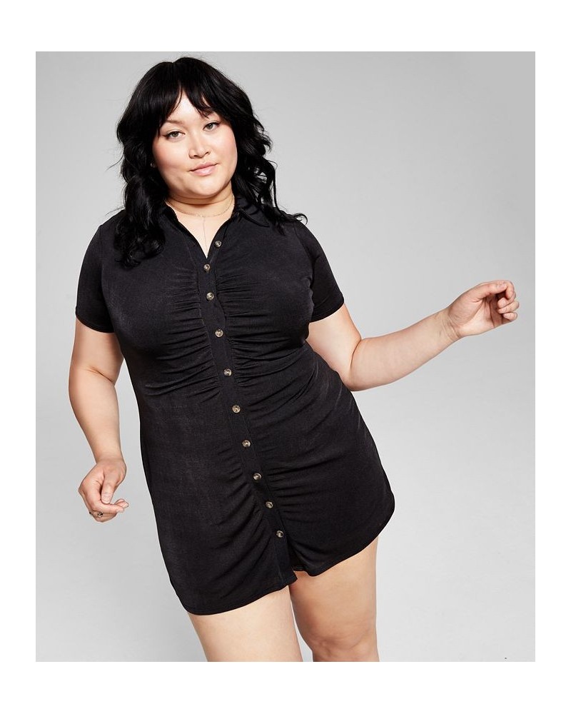 Trendy Plus Size Ruched Shirtdress Black $14.49 Dresses