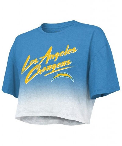 Women's Los Angeles Chargers Drip-Dye Player Name and Number Tri-Blend Crop T-shirt Powder Blue, White $31.20 Tops