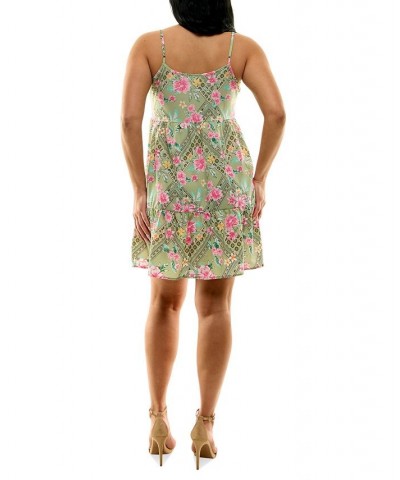 Juniors' Tiered Floral-Print Textured Woven Babydoll Dress Green $9.84 Dresses