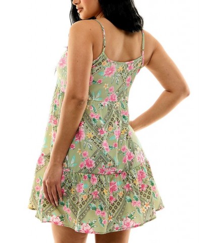 Juniors' Tiered Floral-Print Textured Woven Babydoll Dress Green $9.84 Dresses