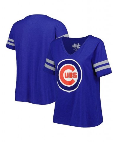 Women's Royal Chicago Cubs Triple Play V-Neck T-shirt Royal $28.49 Tops