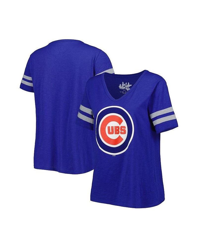 Women's Royal Chicago Cubs Triple Play V-Neck T-shirt Royal $28.49 Tops