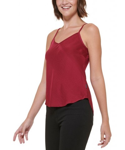 Women's Charmeuse V-Neck Tank Top Brown $26.96 Tops