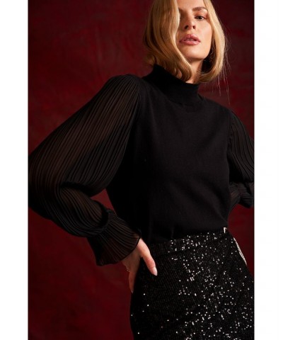 Pleated Bell-Sleeve Cotton Sweater Black $29.16 Sweaters