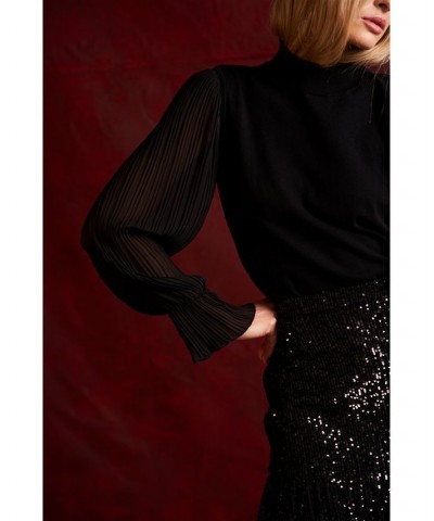 Pleated Bell-Sleeve Cotton Sweater Black $29.16 Sweaters