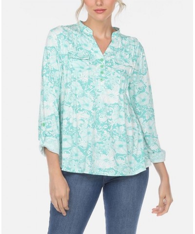 Women's Pleated Floral Print Blouse Mint $32.00 Tops