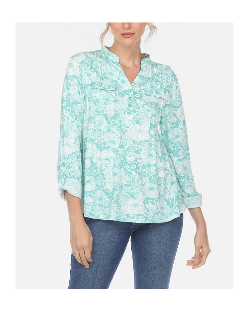 Women's Pleated Floral Print Blouse Mint $32.00 Tops