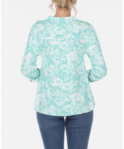 Women's Pleated Floral Print Blouse Mint $32.00 Tops