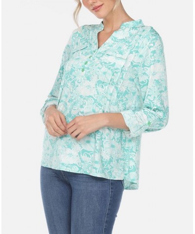 Women's Pleated Floral Print Blouse Mint $32.00 Tops