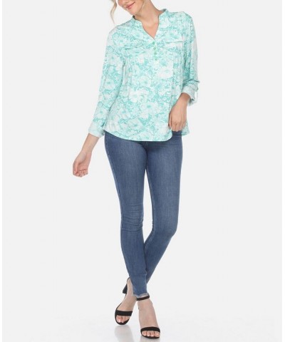 Women's Pleated Floral Print Blouse Mint $32.00 Tops