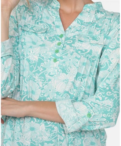 Women's Pleated Floral Print Blouse Mint $32.00 Tops