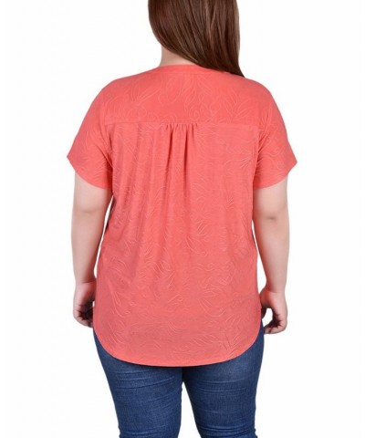 Plus Size Short Sleeve Y-Neck Jacquard Knit Top Orange $16.01 Tops