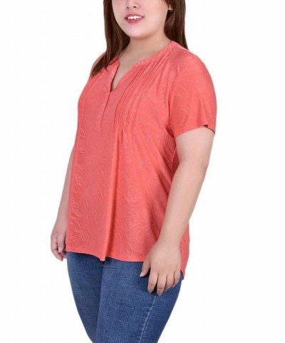 Plus Size Short Sleeve Y-Neck Jacquard Knit Top Orange $16.01 Tops