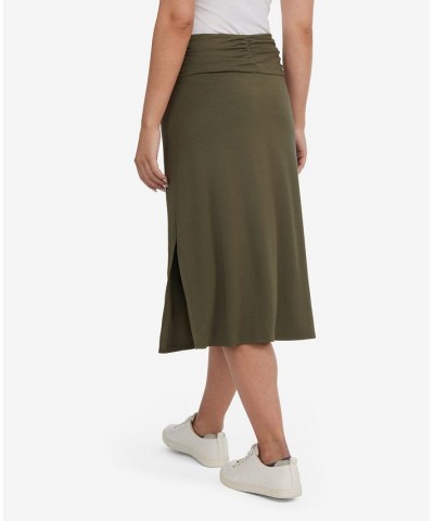 Women's Ruched Midi Skirt with Slit Green $48.51 Skirts