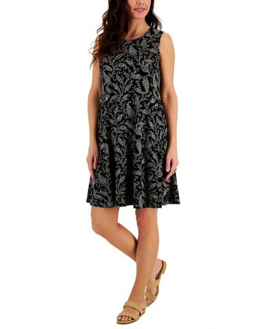 Women's Printed Sleeveless Flip-Flop Dress Black $17.72 Dresses