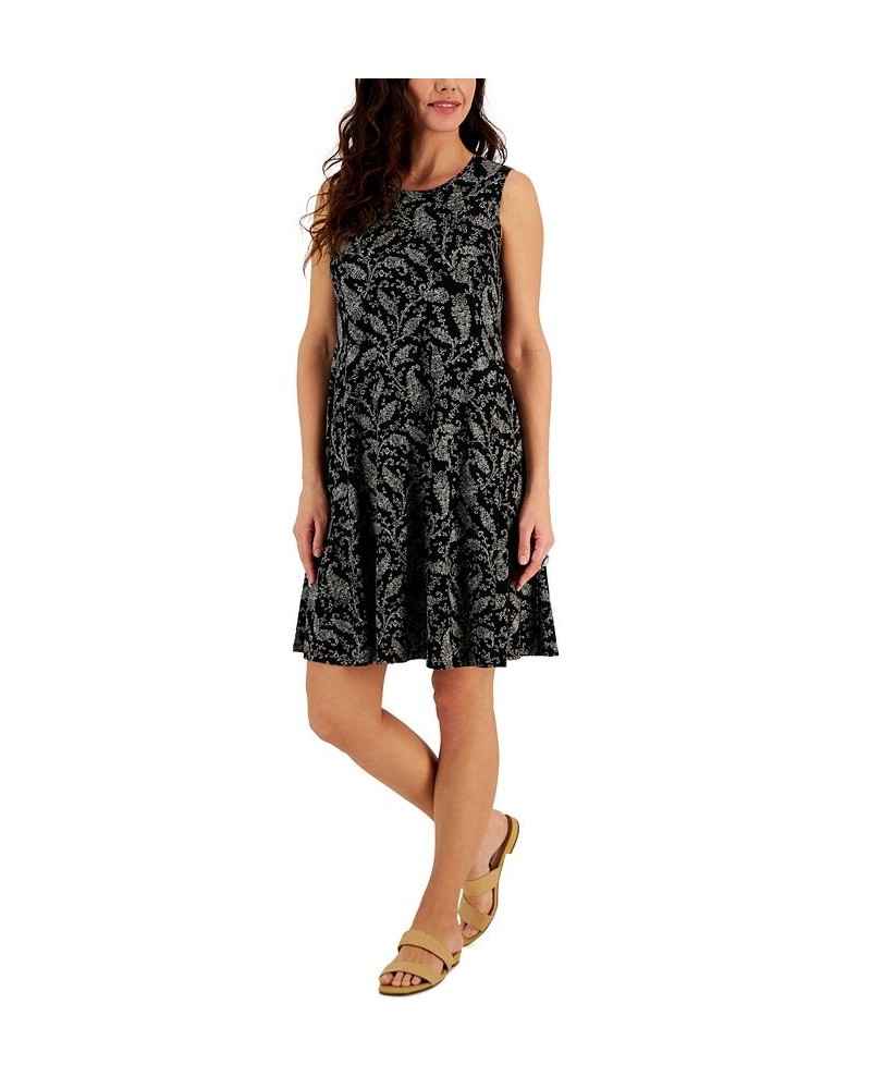 Women's Printed Sleeveless Flip-Flop Dress Black $17.72 Dresses