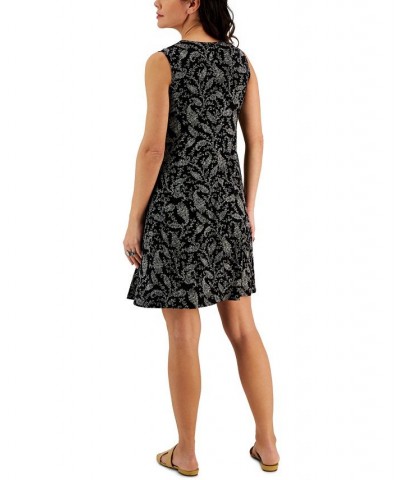 Women's Printed Sleeveless Flip-Flop Dress Black $17.72 Dresses