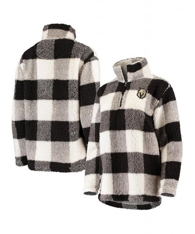 Women's Black and White Vegas Golden Knights Plaid Sherpa Quarter-Zip Jacket Black, White $34.10 Jackets