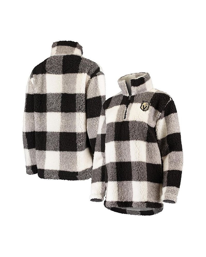 Women's Black and White Vegas Golden Knights Plaid Sherpa Quarter-Zip Jacket Black, White $34.10 Jackets