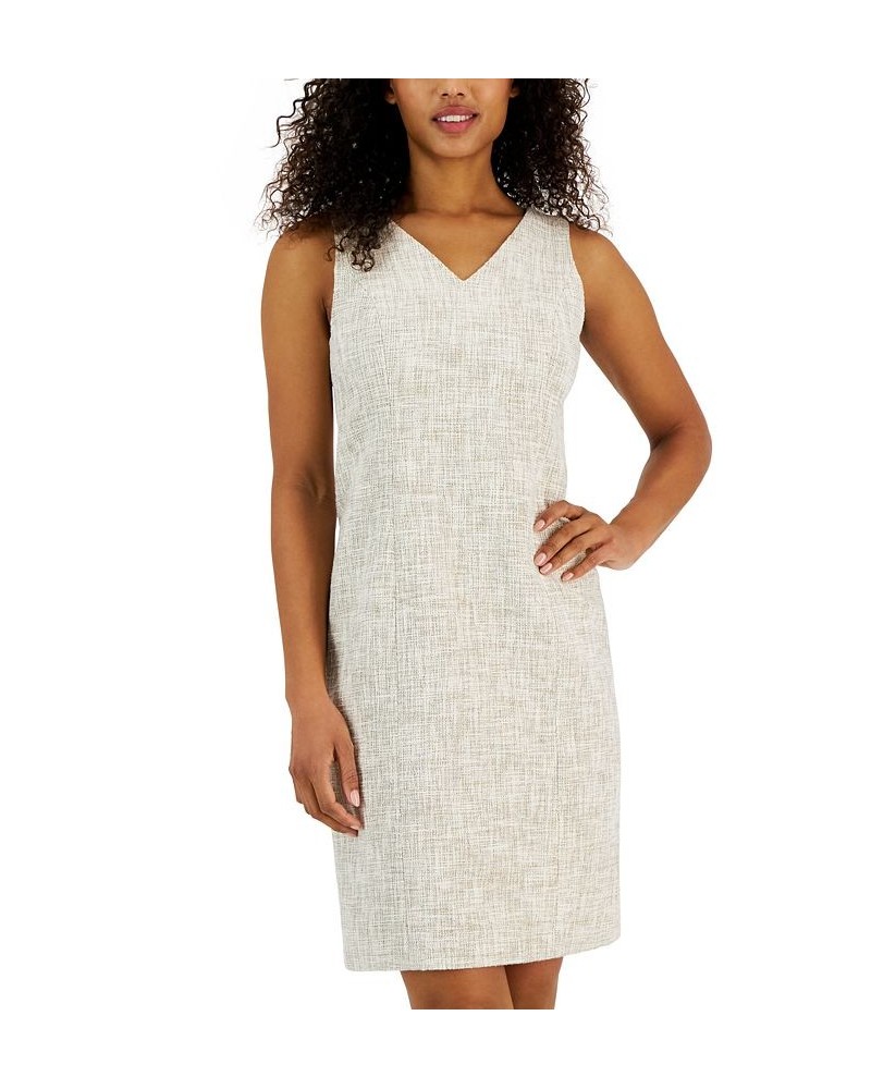 Women's V-Neck Tweed Sheath Dress Anne White/ Bisqueware $32.39 Dresses