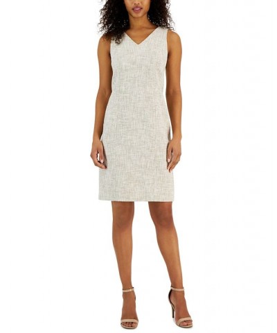 Women's V-Neck Tweed Sheath Dress Anne White/ Bisqueware $32.39 Dresses