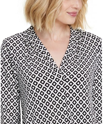 Petite Geometric Print V-Neck 3/4-Sleeve Top Black $18.07 Tops