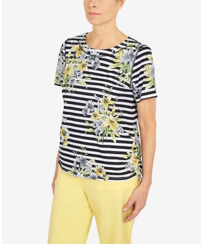 Women's Summer in The City Flower Bouquet Striped T-shirt Multi $27.80 Tops