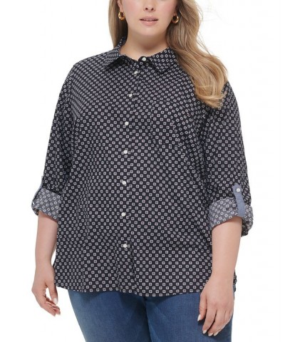 Plus Size Cotton Printed Utility Shirt Sky Captain Multi $24.20 Tops