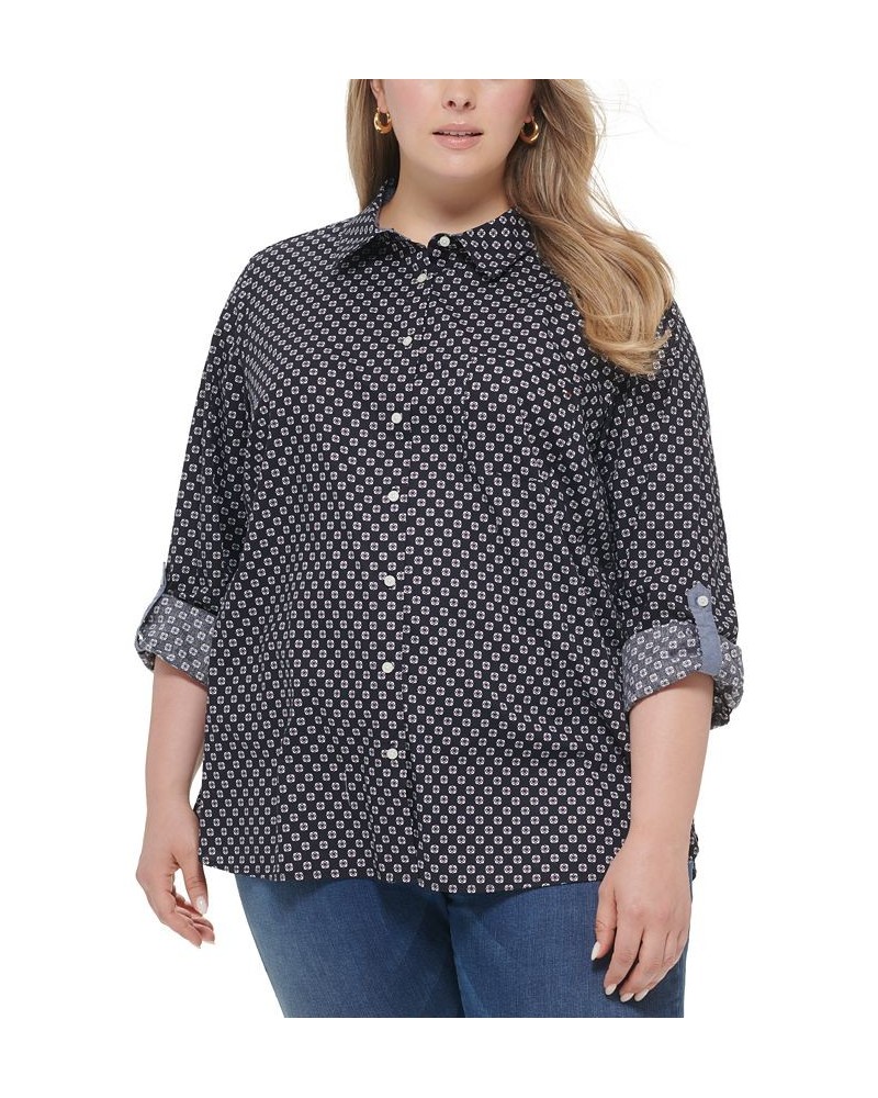 Plus Size Cotton Printed Utility Shirt Sky Captain Multi $24.20 Tops