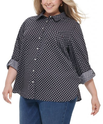 Plus Size Cotton Printed Utility Shirt Sky Captain Multi $24.20 Tops