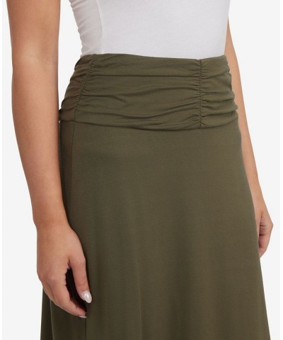 Women's Ruched Midi Skirt with Slit Green $48.51 Skirts