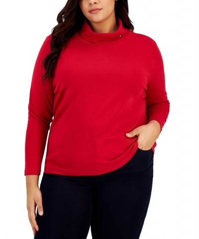 Plus Size Long Sleeve Knit Turtleneck Top Red $13.64 Tops