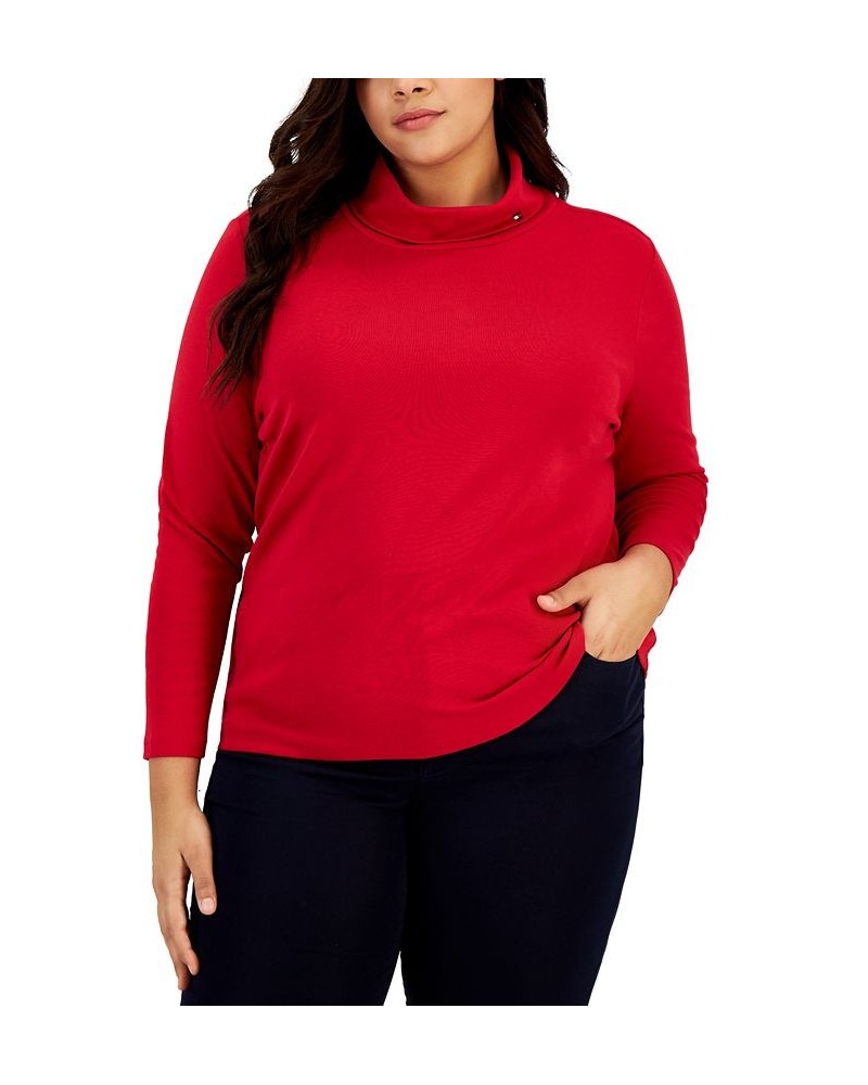 Plus Size Long Sleeve Knit Turtleneck Top Red $13.64 Tops