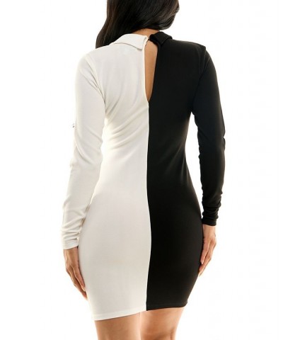 Juniors' Notched Collar Colorblocked Bodycon Dress Black Cream $12.47 Dresses