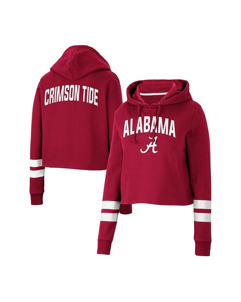 Women's Crimson Alabama Crimson Tide Throwback Stripe Cropped Pullover Hoodie Crimson $33.59 Sweatshirts