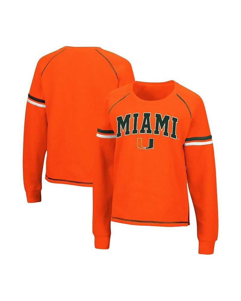 Women's Orange Miami Hurricanes Sweep Pass Sleeve Stripe Raglan Pullover Sweatshirt Orange $26.95 Sweatshirts