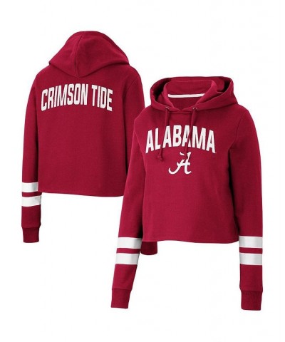 Women's Crimson Alabama Crimson Tide Throwback Stripe Cropped Pullover Hoodie Crimson $33.59 Sweatshirts