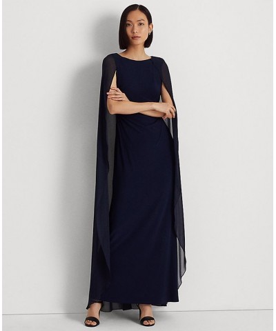 Women's Georgette-Cape Jersey Gown Navy $50.02 Dresses