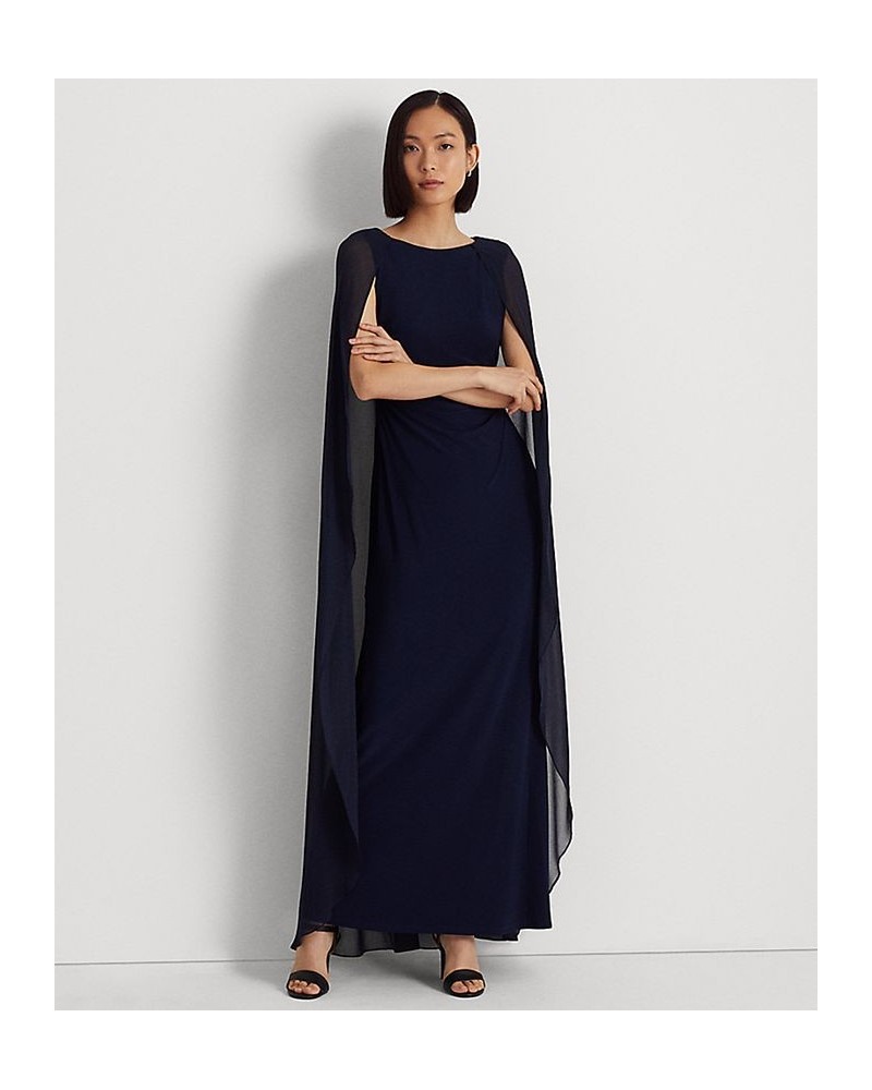 Women's Georgette-Cape Jersey Gown Navy $50.02 Dresses